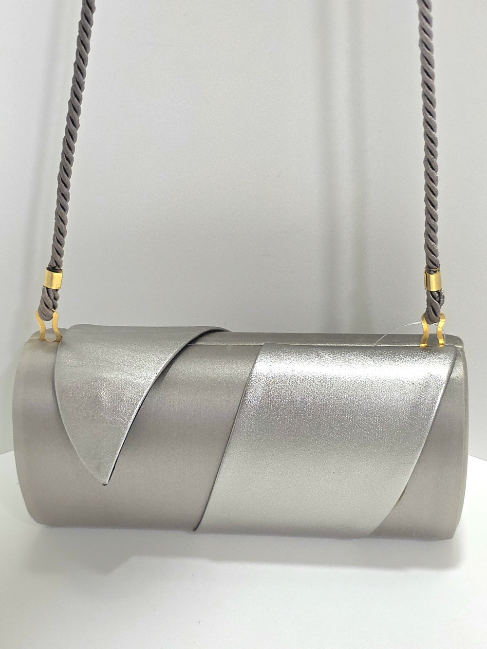 Neiman Marcus Metallic Silver Twist-Front Evening Clutch with Braided Strap NWT